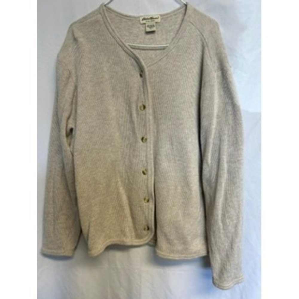 Eddie‎ Bauer Cream Knit Cardigan Button Front Closure Ribbed Womens Large Tall